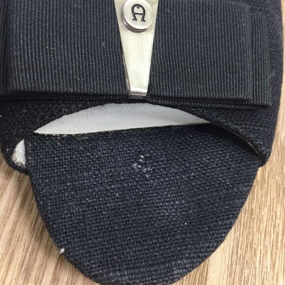 Etienne Aigner Women's Digit Canvas Wedge/Cork Bow Sandal Slip On Black Size 8M - Picture 8 of 13